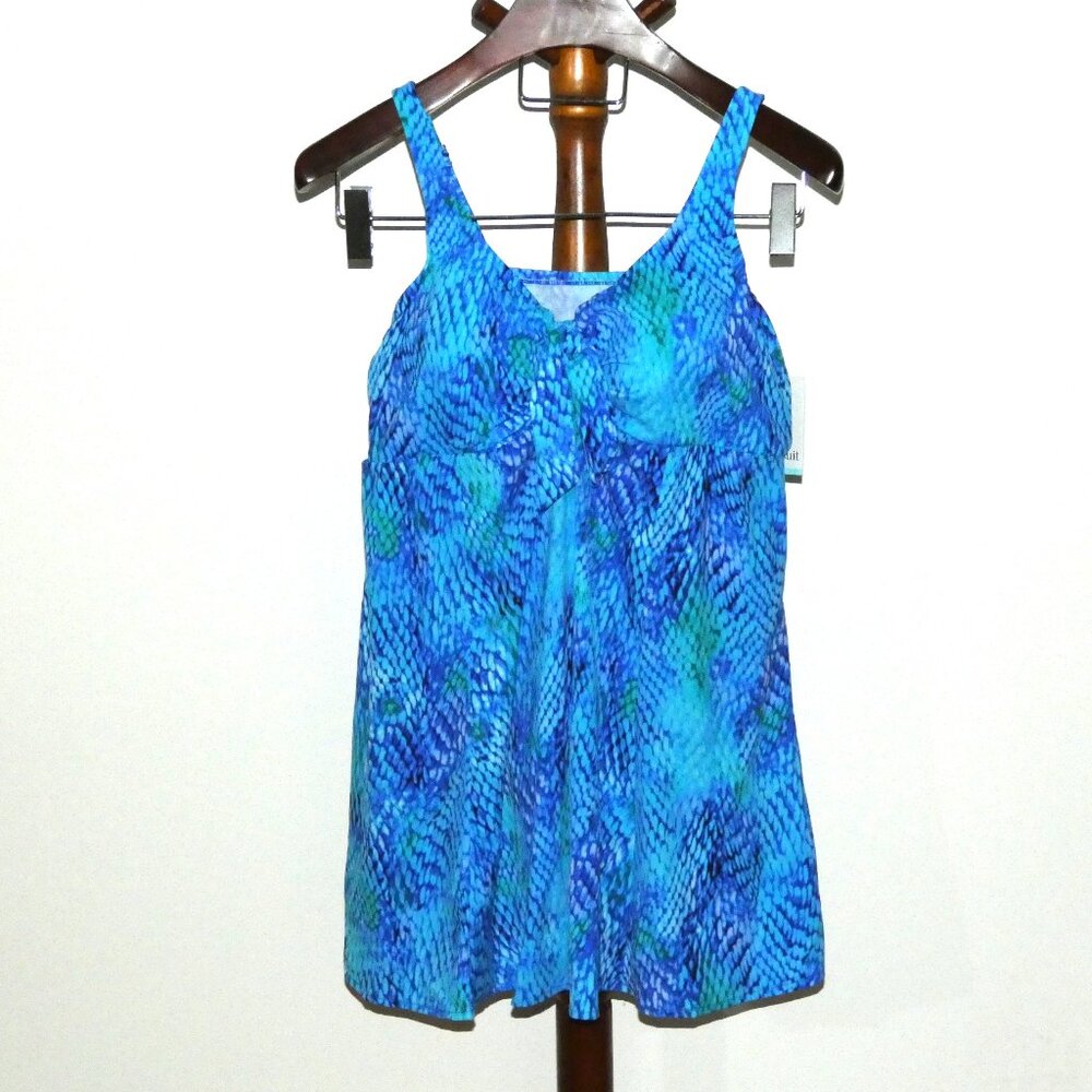 NEW Croft & Barrow Blue Tummy Control Bow Front Swim Dress 1 Piece Plus size 20W